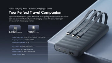 oraimo Slice Link Pro – Batterie externe ultra-fine avec 3 câbles intégrés