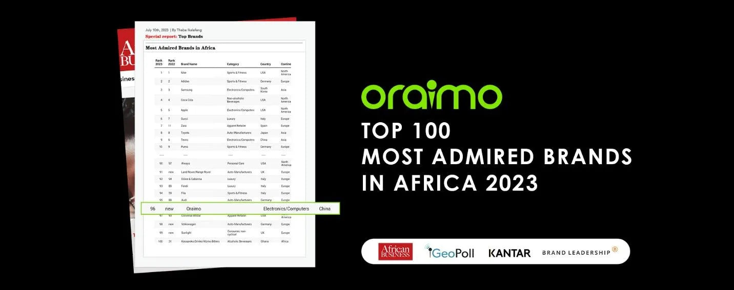 oraimo parmi les 100 marques les plus admirées d'Afrique arrive en Europe