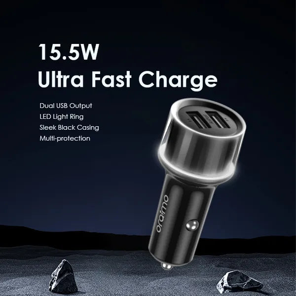 Highway 15 – 15.5W Car Charger, Dual USB & LED Light Ring