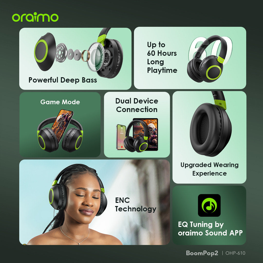 BoomPop 2 – 60h Battery, Bass Boost, ENC Mic & Dual Connection