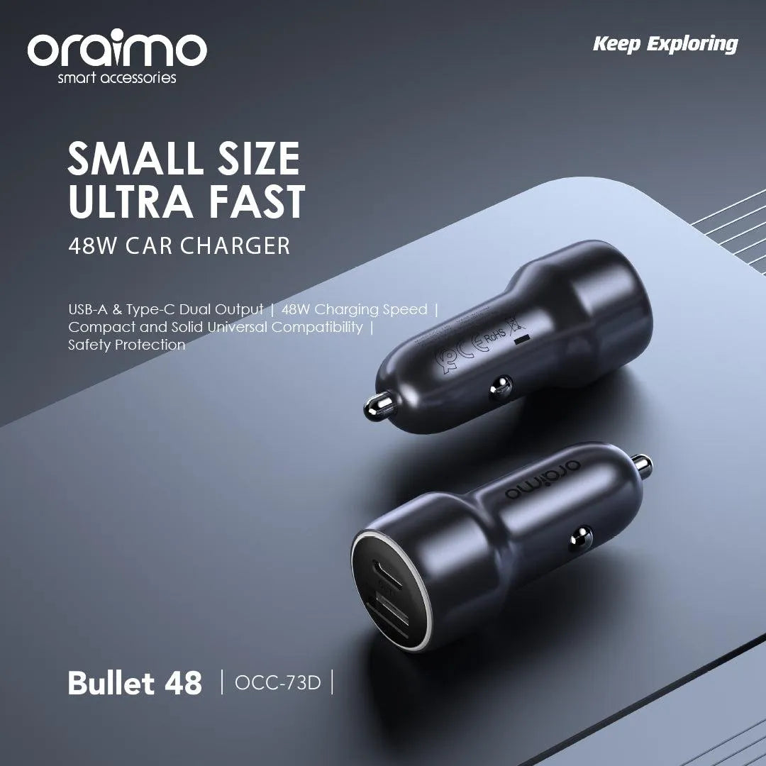 Bullet 48 – 48W Car Charger, Dual Output & Compact Size