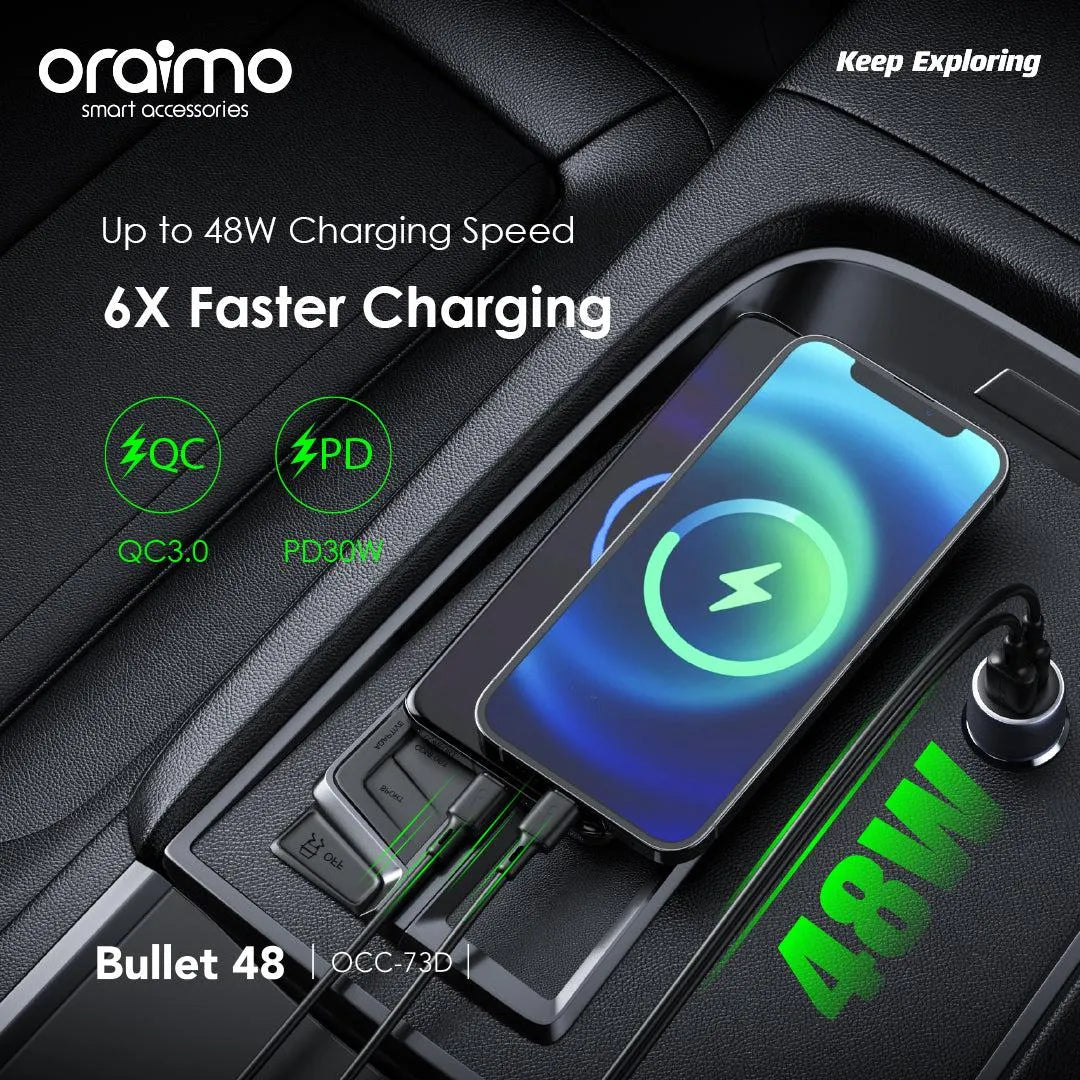 Bullet 48 – 48W Car Charger, Dual Output & Compact Size
