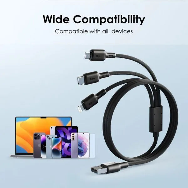 DuraLine 3 – 3-in-1 USB-A to Lightning, USB-C & Micro USB Cable – 1.2M 3A Fast Charging