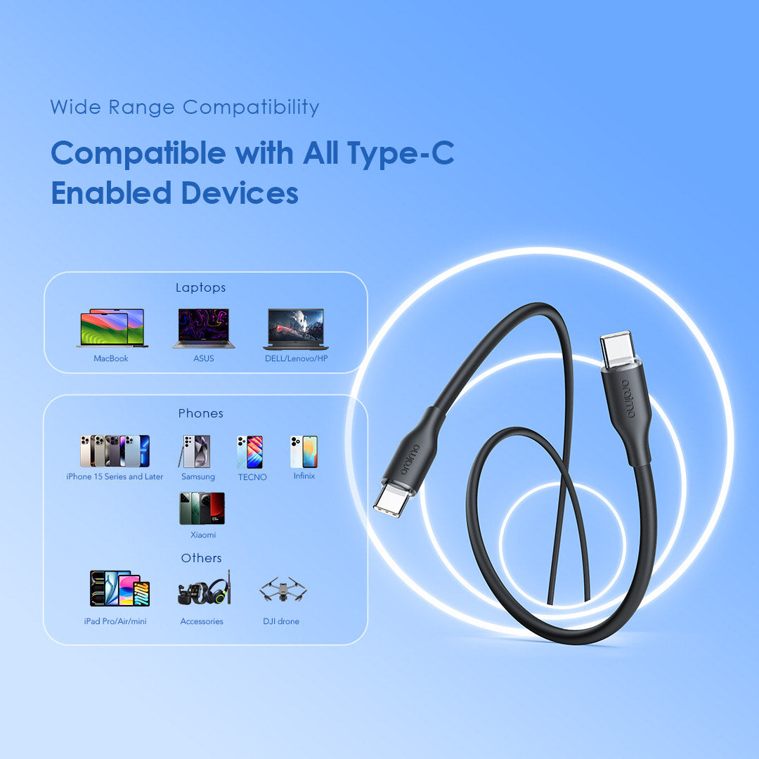 SilkLine – 60W Type-C to Type-C Cable, 1M, Durable & Dust Resistant
