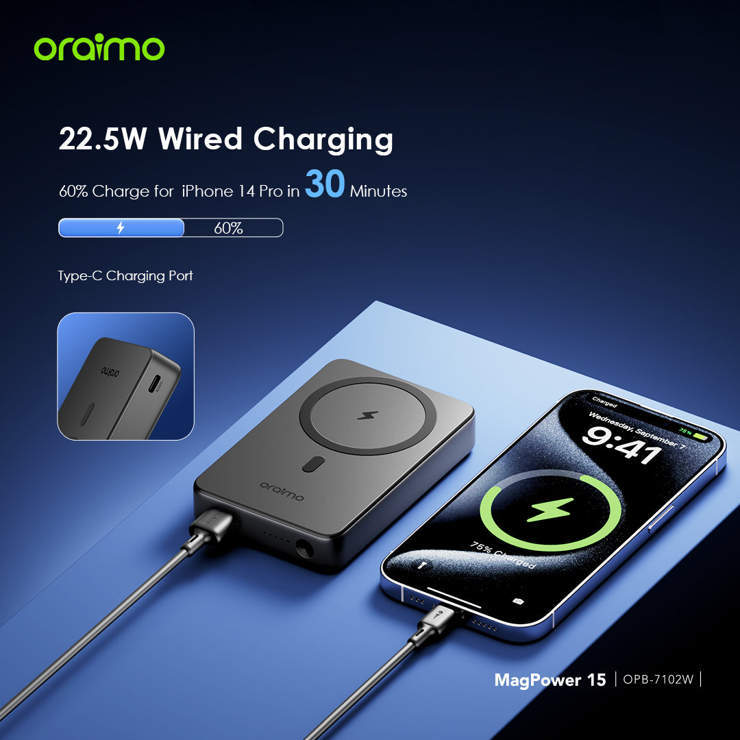 MagPower 15 – Magnetic 10000mAh Power Bank with 15W Wireless & 22.5W Wired Charging