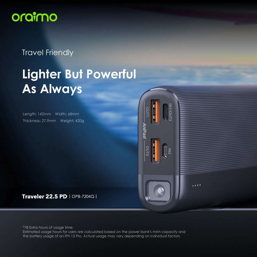 Traveler 22.5 PD – 20000mAh Power Bank with LED Flashlight & 22.5W Fast Charging
