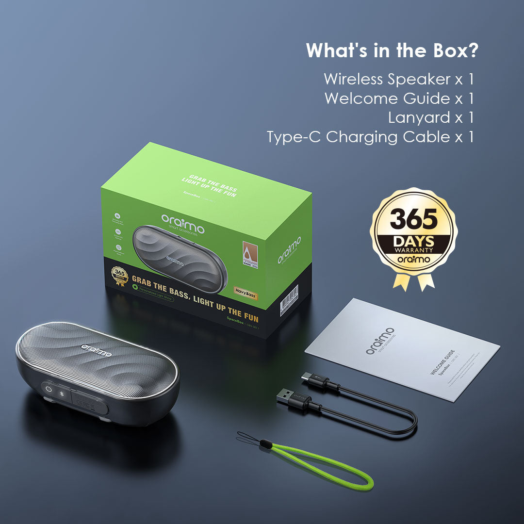 SpaceBox Bluetooth Speaker with Bass Boost, LED Light & 30h Battery SpaceBox Bluetooth Speaker with Bass Boost, LED Light & 30h Battery