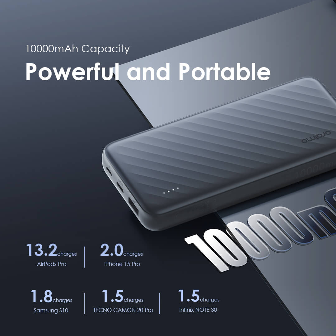 Slice Link Pro – 10000mAh Power Bank with Built-in Lightning, USB-C & Micro-USB Cables