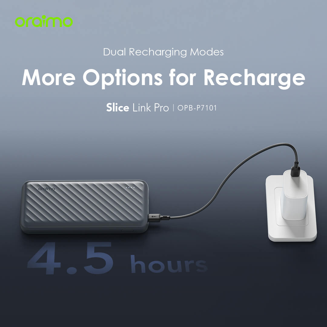 Slice Link Pro – 10000mAh Power Bank with Built-in Lightning, USB-C & Micro-USB Cables