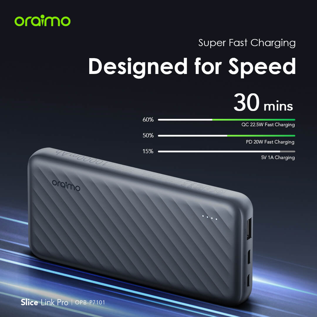 Slice Link Pro – 10000mAh Power Bank with Built-in Lightning, USB-C & Micro-USB Cables